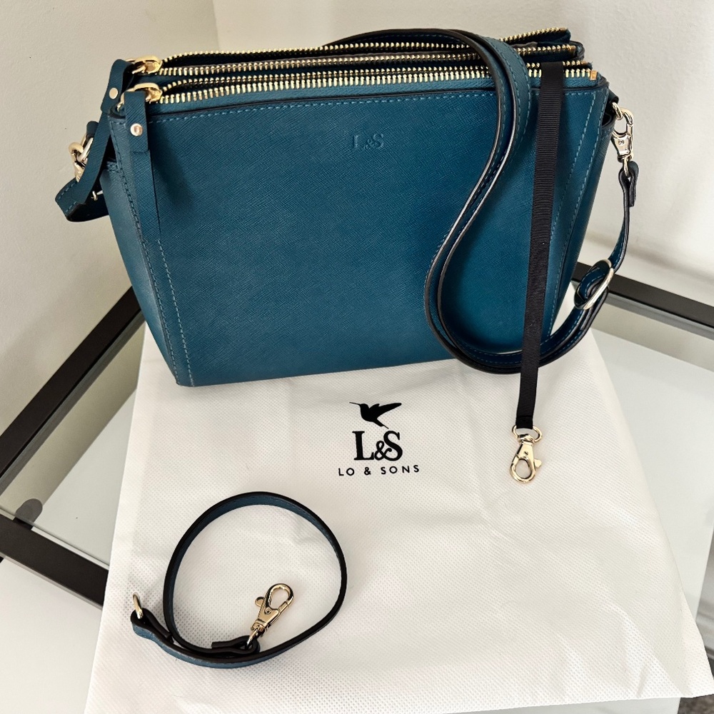 Lo & Sons Purse / The Pearl / Pacific Blue / Saffiano Leather / Gold Hardware